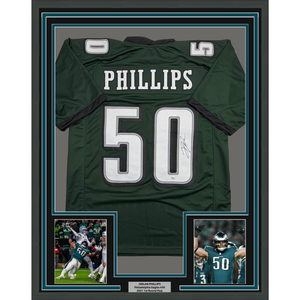 Framed Autographed/Signed Jaelan Phillips 35x39 Philadelphia Midnight Green Football Jersey PSA/DNA COA