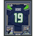 Framed Autographed/Signed Jake Bobo 35x39 Seattle Blue Football Jersey JSA COA