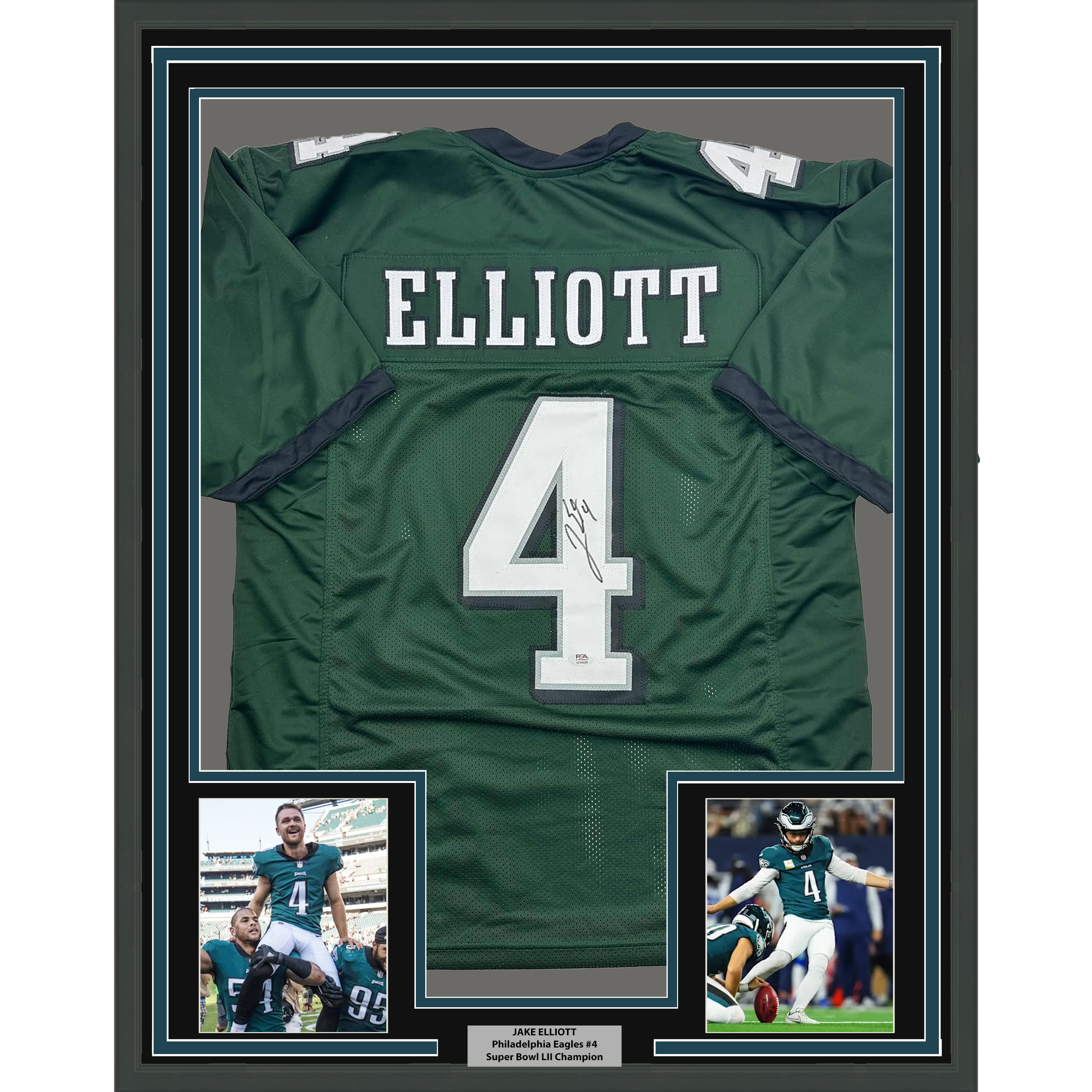 Framed Autographed/Signed Jake Elliott 35x39 Philadelphia Green Football Jersey PSA/DNA COA
