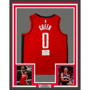 Framed Autographed/Signed Jalen Green 35x39 Houston Rockets Red Authentic Basketball Jersey Fanatics COA