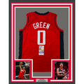 Framed Autographed/Signed Jalen Green 35x39 Houston Red Basketball Jersey JSA COA