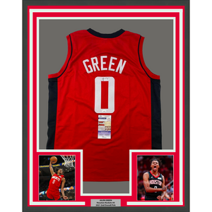 Framed Autographed/Signed Jalen Green 35x39 Houston Red Basketball Jersey JSA COA