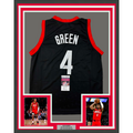 Framed Autographed/Signed Jalen Green 35x39 #4 Houston Black Basketball Jersey JSA COA