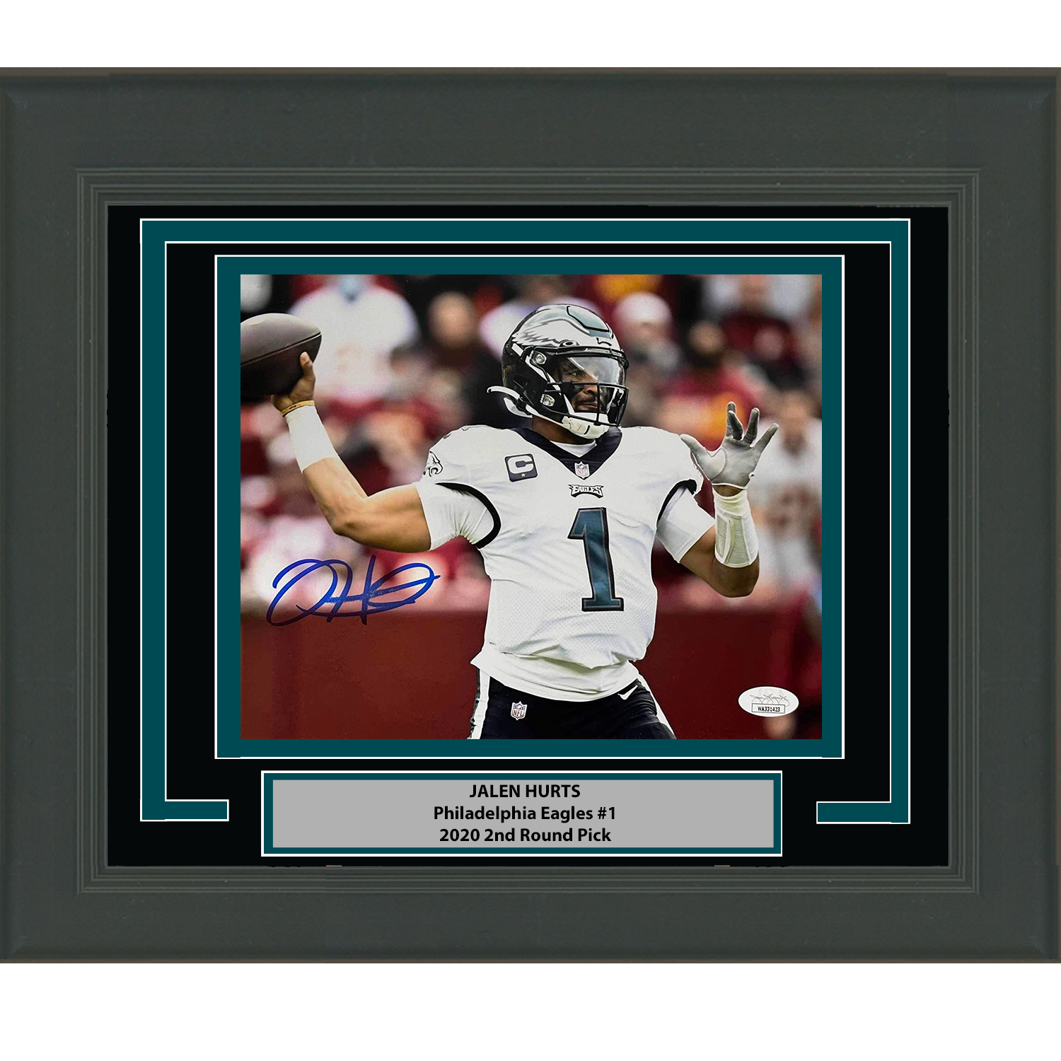 Framed Autographed/Signed Jalen Hurts Philadelphia Eagles 8x10 Football Photo JSA COA #4