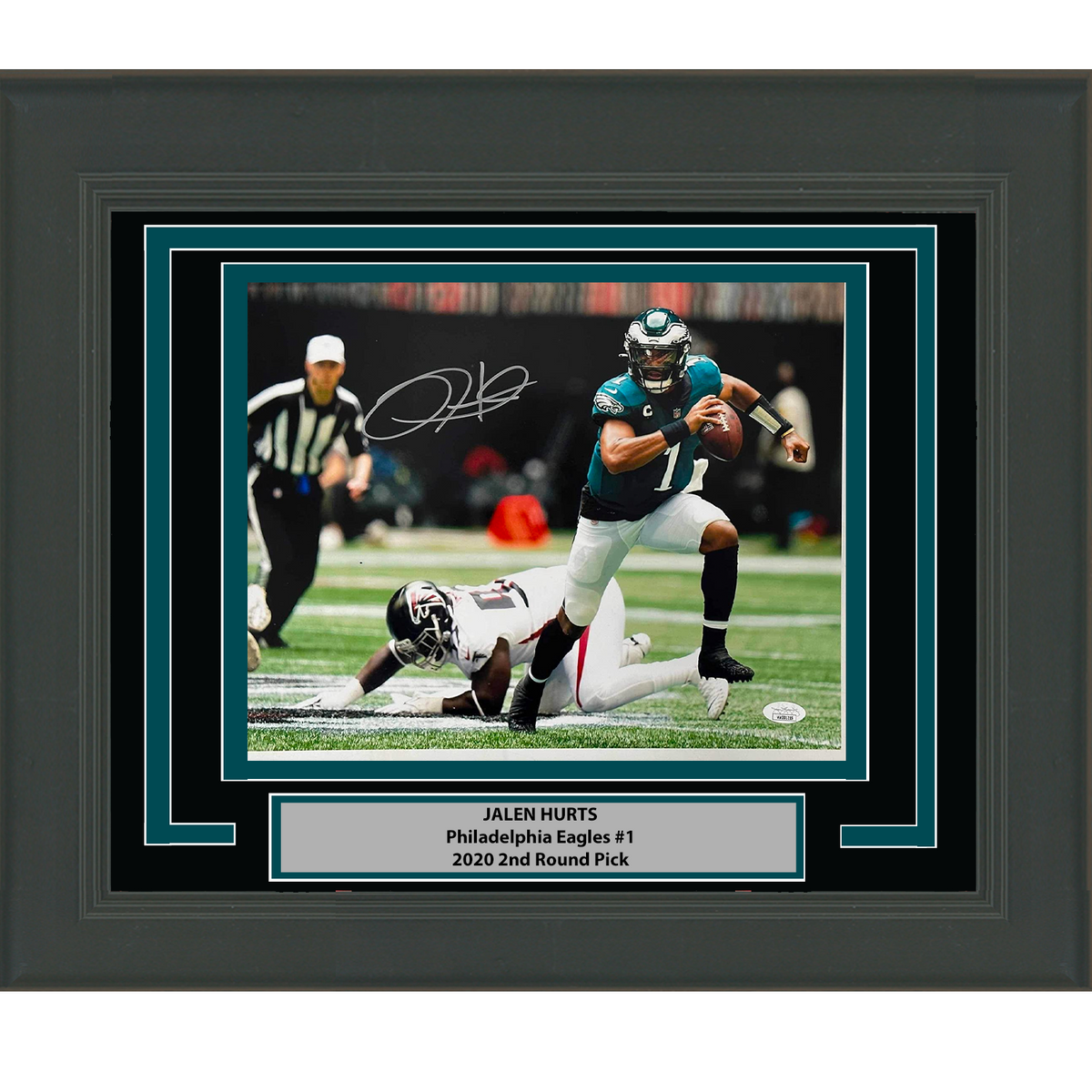 Framed Autographed/Signed Jalen Hurts Philadelphia Eagles 11x14 Football Photo JSA COA #6