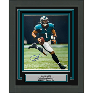 Framed Autographed/Signed Jalen Hurts Philadelphia Eagles 16x20 Football Photo JSA COA #1