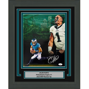 Framed Autographed/Signed Jalen Hurts Philadelphia Eagles 8x10 Football Photo JSA COA #3