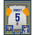 Framed Autographed/Signed Jalen Ramsey 35x39 Los Angeles LA White Football Jersey JSA COA