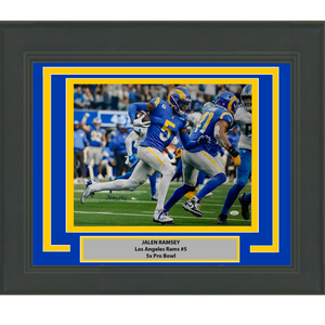 Framed Autographed/Signed Jalen Ramsey Los Angeles LA Rams 16x20 Football Photo JSA COA #1