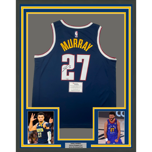 Framed Autographed/Signed Jamal Murray 35x39 Denver Nuggets Dark Blue Authentic Basketball Jersey Fanatics COA