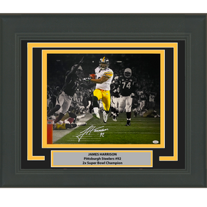 Framed Autographed/Signed James Harrison Pittsburgh Steelers 16x20 Football Photo JSA COA #2