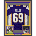 Framed Autographed/Signed Jared Allen 35x39 Minnesota Purple Football Jersey Beckett BAS COA