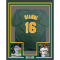 Framed Autographed/Signed Jason Giambi 35x39 Oakland Green Baseball Jersey Beckett BAS COA