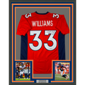 Framed Autographed/Signed Javonte Williams 35x39 Denver Orange Football Jersey Beckett BAS COA