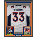 Framed Autographed/Signed Javonte Williams 35x39 Denver White Football Jersey Beckett BAS COA