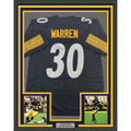 Framed Autographed/Signed Jaylen Warren 35x39 Pittsburgh Black Football Jersey Beckett BAS COA