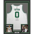 Framed Autographed/Signed Jayson Tatum 35x39 Boston Celtics White Basketball Jersey Fanatics COA