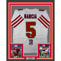 Framed Autographed/Signed Jeff Garcia 35x39 San Francisco White Football Jersey JSA COA