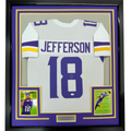 Framed Autographed/Signed Justin Jefferson 35x39 Minnesota White Football Jersey JSA COA