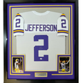 Framed Autographed/Signed Justin Jefferson 35x39 LSU White College Football Jersey JSA COA