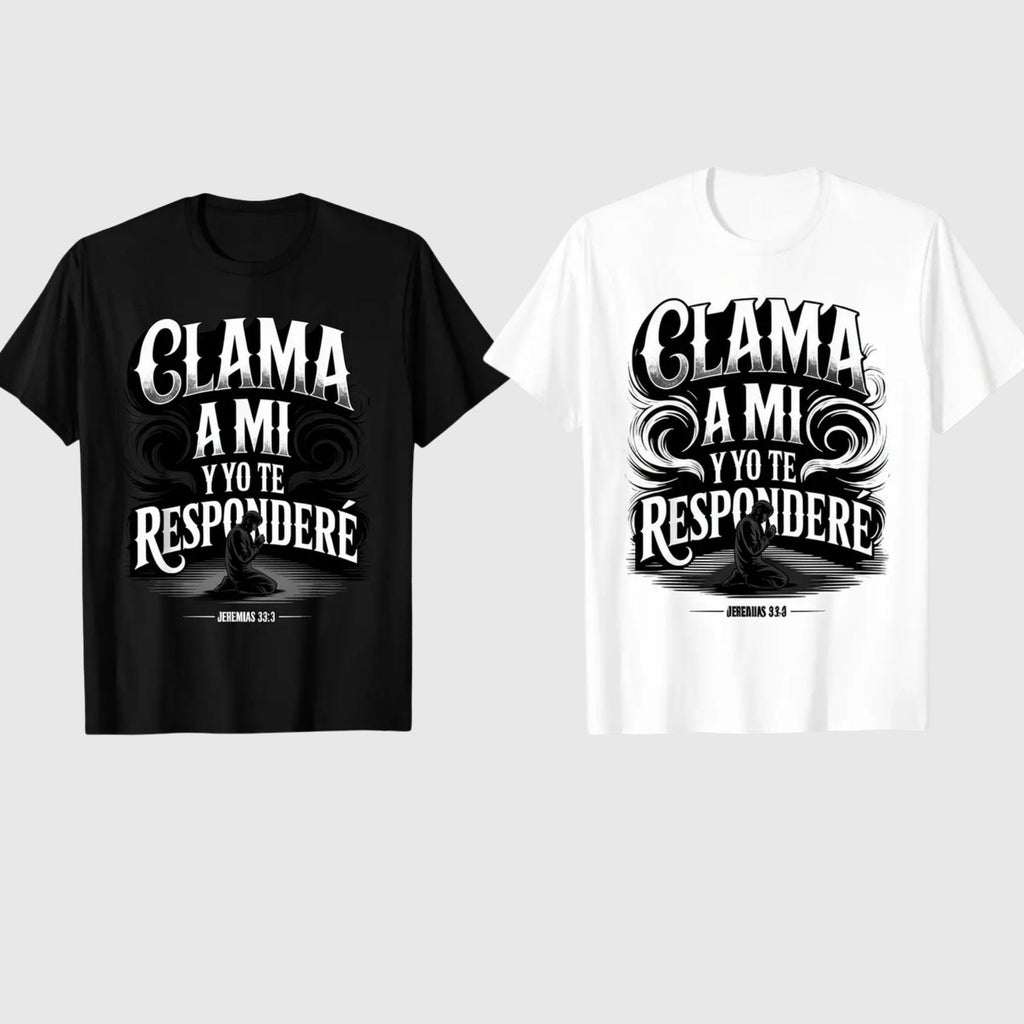 "Jeremías 33:3" Spanish Scripture T-Shirt – Christian Prayer Call Graphic Top, Clama a Mí Biblical Verse Streetwear