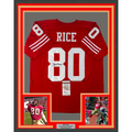 Framed Autographed/Signed Jerry Rice 35x39 San Francisco Red Football Jersey JSA COA