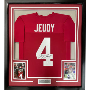 Framed Autographed/Signed Jerry Jeudy 35x39 Alabama Red College Football Jersey JSA COA