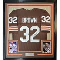 Framed Autographed/Signed Jim Brown 35x39 Cleveland Football Brown Jersey PSA COA
