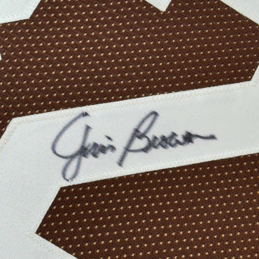 Framed Autographed/Signed Jim Brown 35x39 Cleveland Football Brown Jersey PSA COA