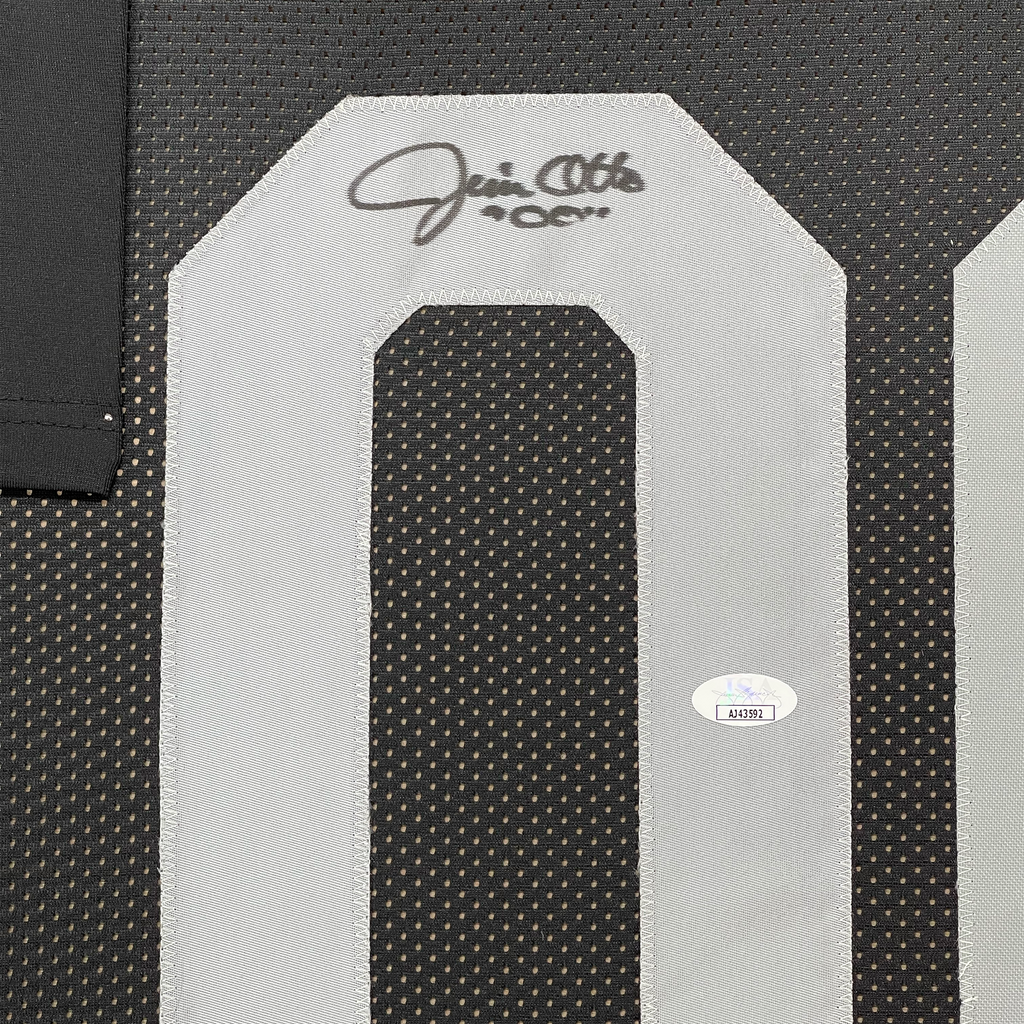 Framed Autographed/Signed Jim Otto HOF 80 35x39 Oakland Black Football Jersey JSA COA