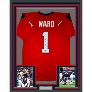 Framed Autographed/Signed Jimmie Ward 35x39 Houston Red Football Jersey Beckett BAS COA