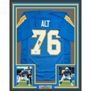 Framed Autographed/Signed Joe Alt 35x39 Los Angeles LA Powder Blue Football Jersey Beckett BAS COA