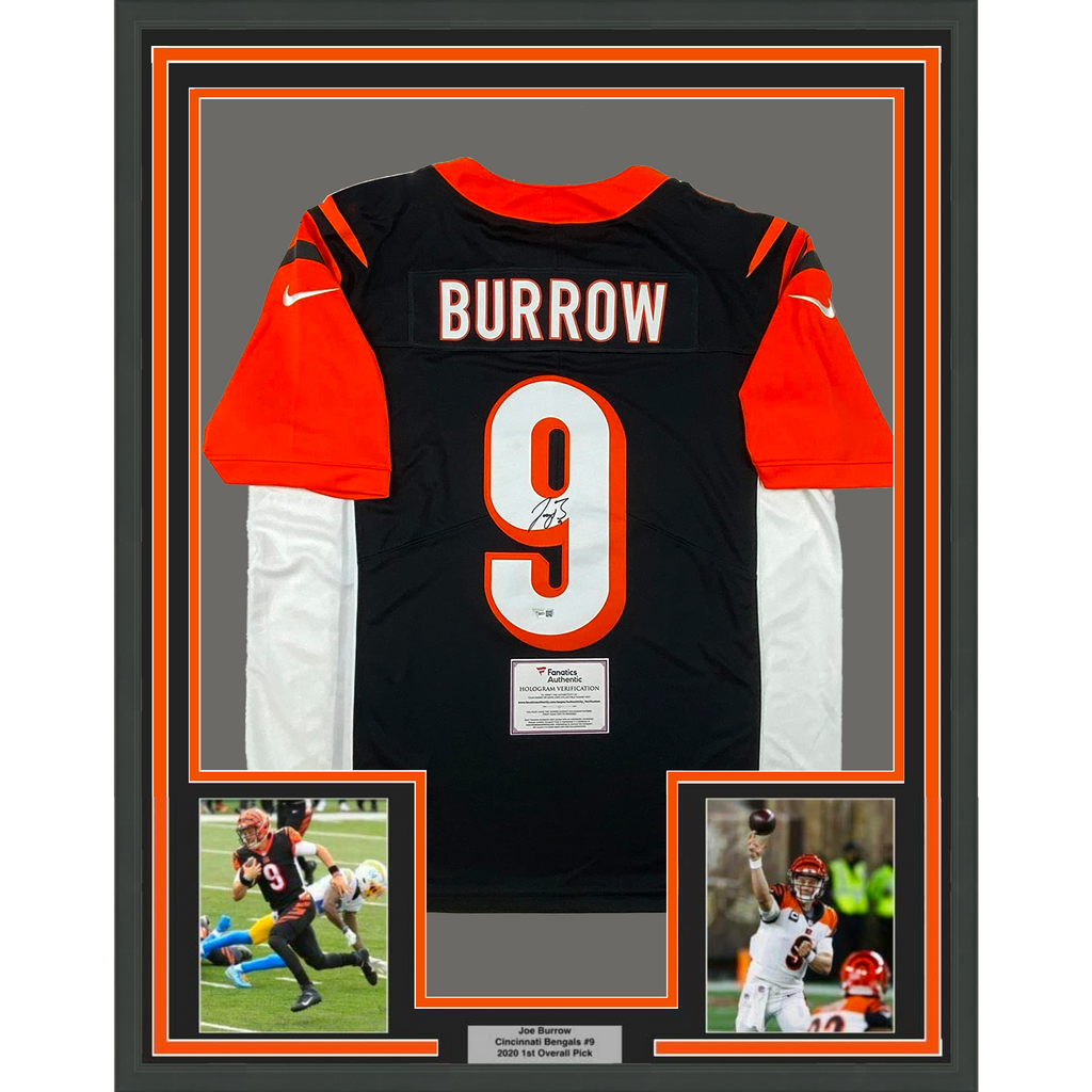 Framed Autographed/Signed Joe Burrow 35x39 Cincinnati Bengals Black Authentic Nike Limited Football Jersey Fanatics COA