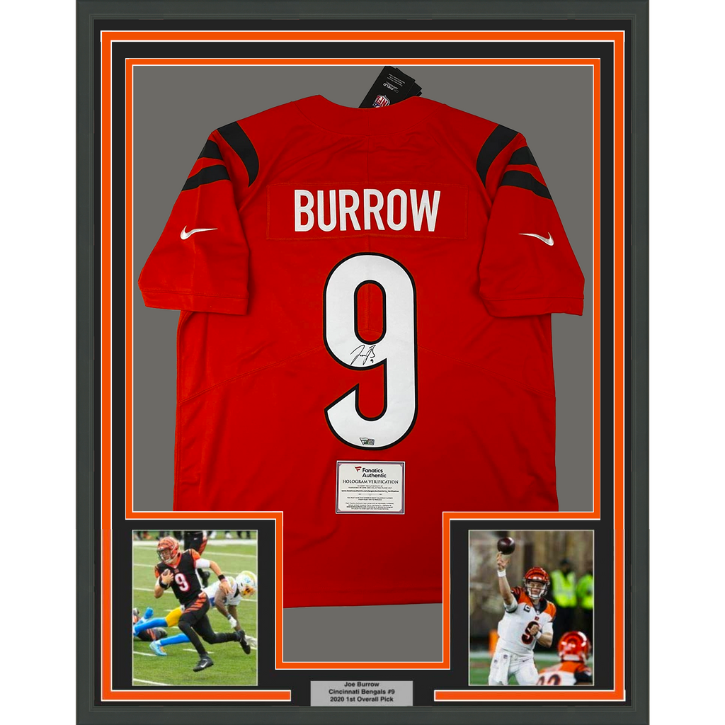 Framed Autographed/Signed Joe Burrow 35x39 Cincinnati Bengals Orange Authentic Nike Limited Football Jersey Fanatics COA