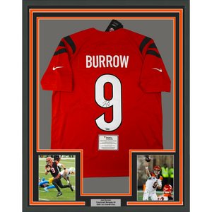 Framed Autographed/Signed Joe Burrow 35x39 Cincinnati Bengals Orange Authentic Nike Limited Football Jersey Fanatics COA