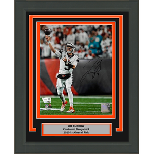 Framed Autographed/Signed Joe Burrow Cincinnati Bengals 8x10 Football Photo Fanatics COA #2