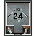Framed Autographed/Signed Joe Crede 35x39 Chicago Grey Baseball Jersey Beckett BAS COA