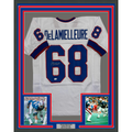 Framed Autographed/Signed Joe DeLamielleure 35x39 Buffalo White Football Jersey JSA COA