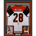 Framed Autographed/Signed Joe Mixon 35x39 Cincinnati White Football Jersey JSA COA