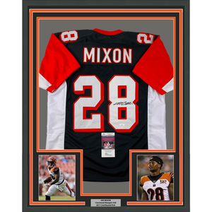 Framed Autographed/Signed Joe Mixon 35x39 Cincinnati Black Football Jersey JSA COA #2