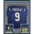 Framed Autographed/Signed Joey Porter Jr. 35x39 Penn State Blue College Football Jersey Beckett BAS COA