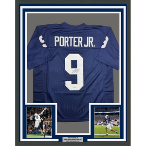 Framed Autographed/Signed Joey Porter Jr. 35x39 Penn State Blue College Football Jersey Beckett BAS COA