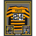 Framed Autographed/Signed Joey Porter Jr. 35x39 Pittsburgh Bumble Bee Football Jersey JSA COA