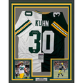 Framed Autographed/Signed John Kuhn 35x39 Green Bay Split Green/White Football Jersey JSA COA