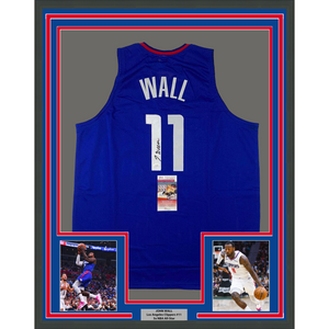 Framed Autographed/Signed John Wall 35x39 Los Angeles Blue Basketball Jersey JSA COA