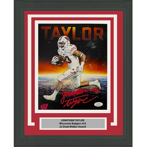 Framed Autographed/Signed Jonathan Taylor Wisconsin Badgers 8x10 College Football Photo JSA COA #7