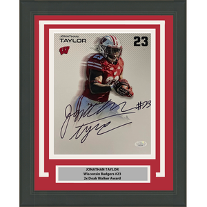 Framed Autographed/Signed Jonathan Taylor Wisconsin Badgers 8x10 College Football Photo JSA COA #8