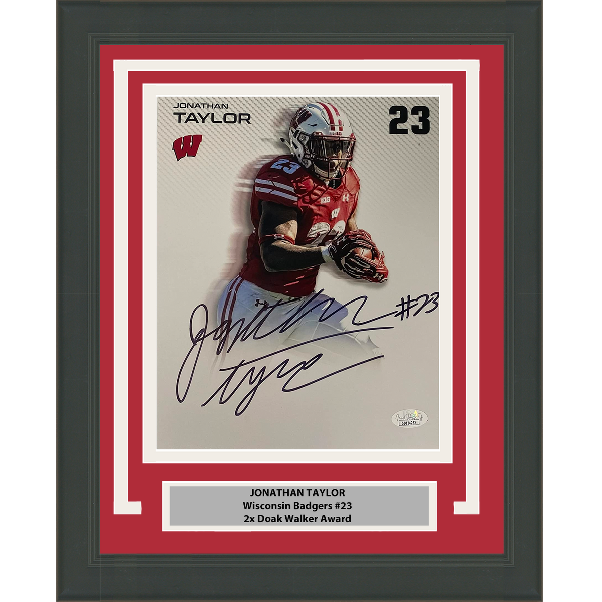 Framed Autographed/Signed Jonathan Taylor Wisconsin Badgers 8x10 College Football Photo JSA COA #8
