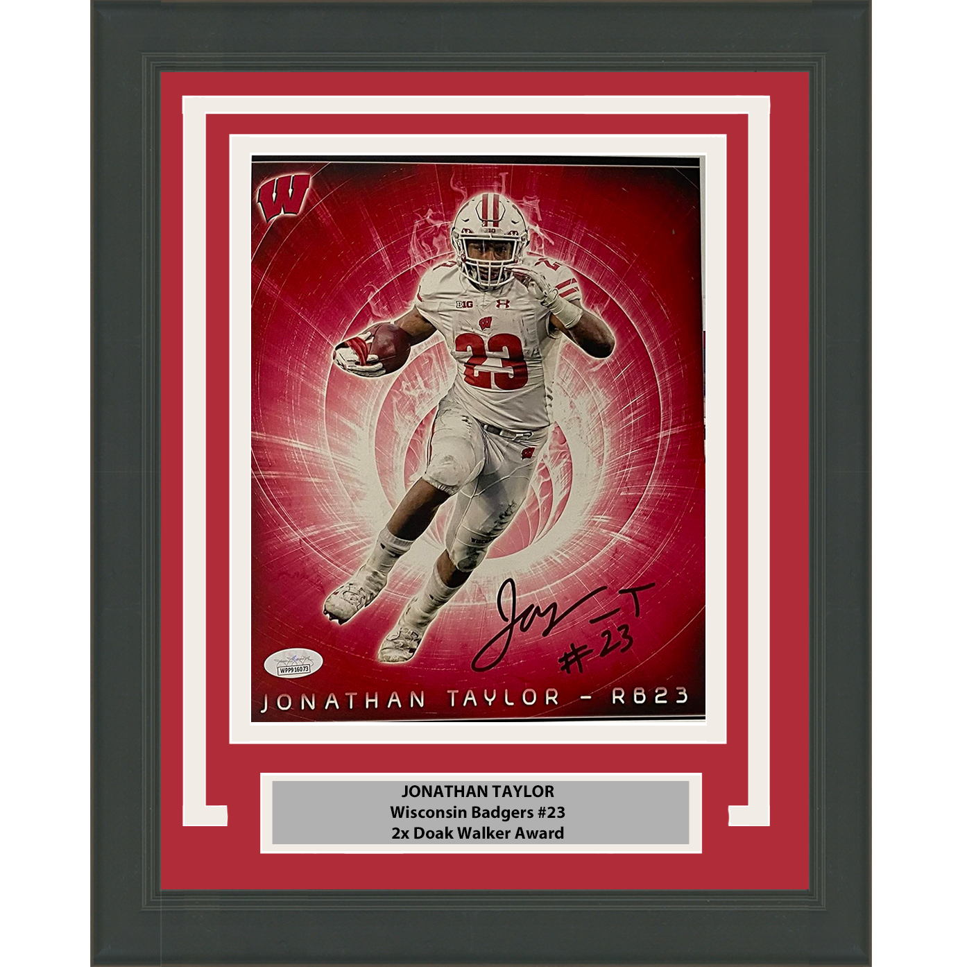 Framed Autographed/Signed Jonathan Taylor Wisconsin Badgers 8x10 College Football Photo JSA COA #9