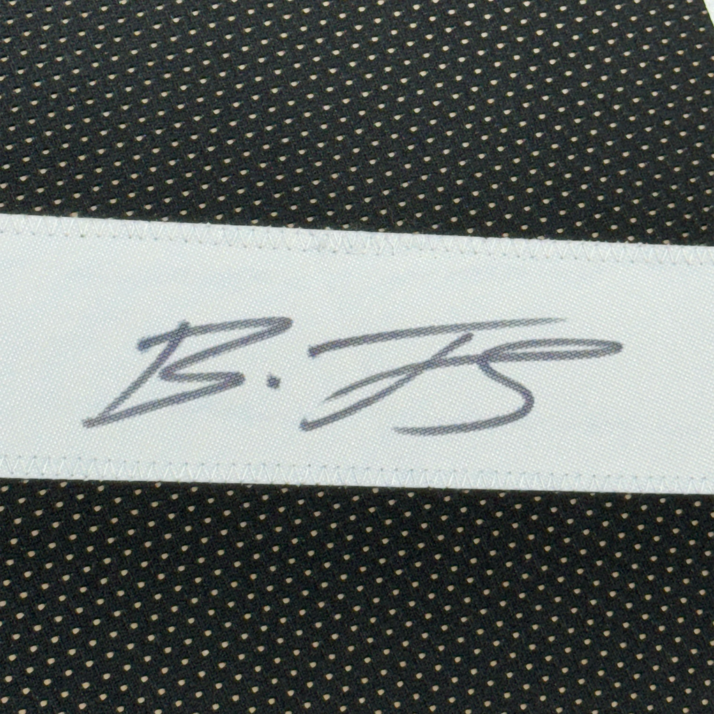 Framed Autographed/Signed Broderick Jones 35x39 Pittsburgh Black Football Jersey JSA COA